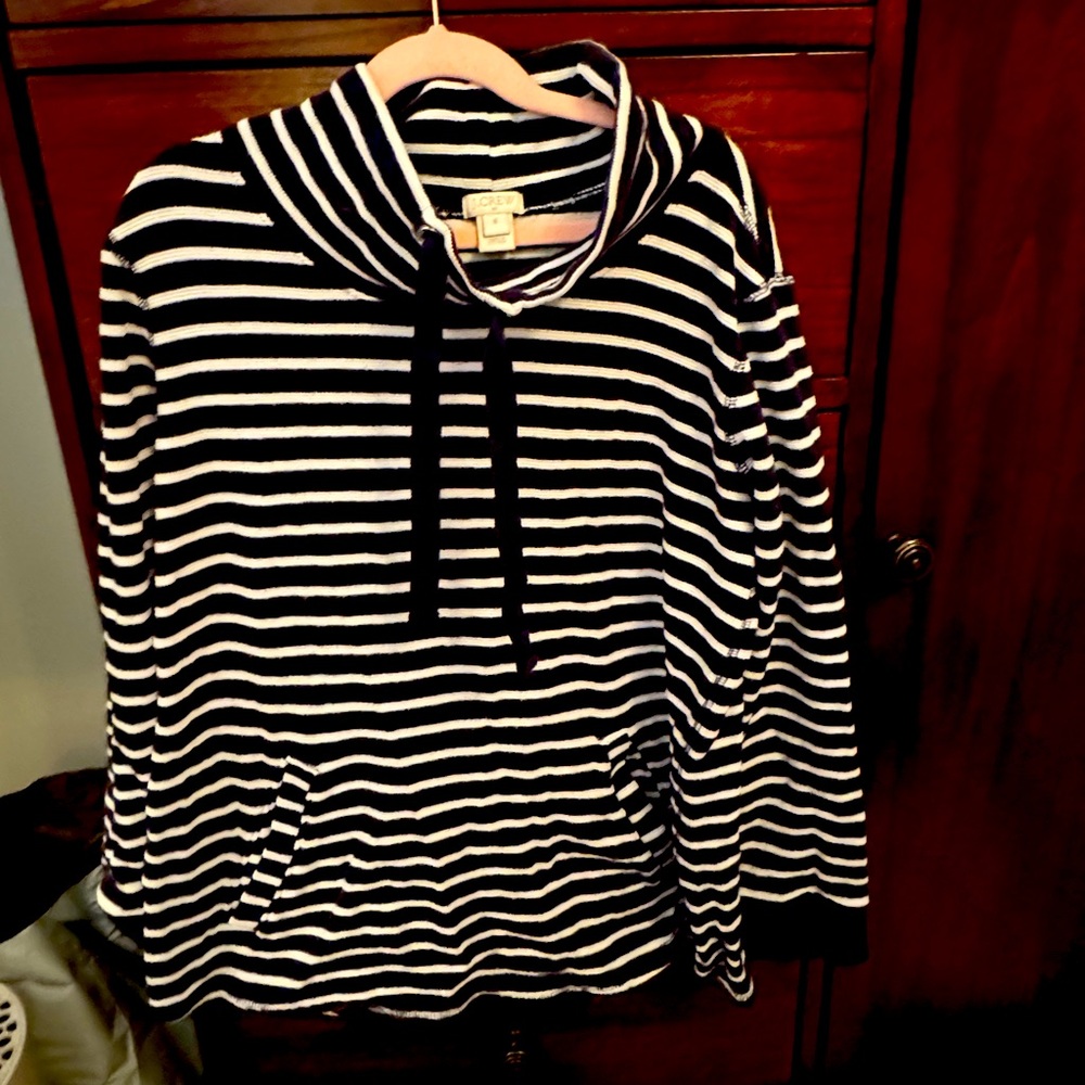 J. Crew Factory Blue Striped Waffle Knit Cowl Neck Pullover Sweater Women